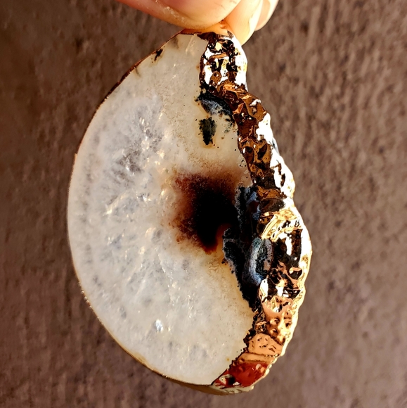 New Gray Agate Geode Druzy Slice Freeform Pendant. - Picture 7 of 8